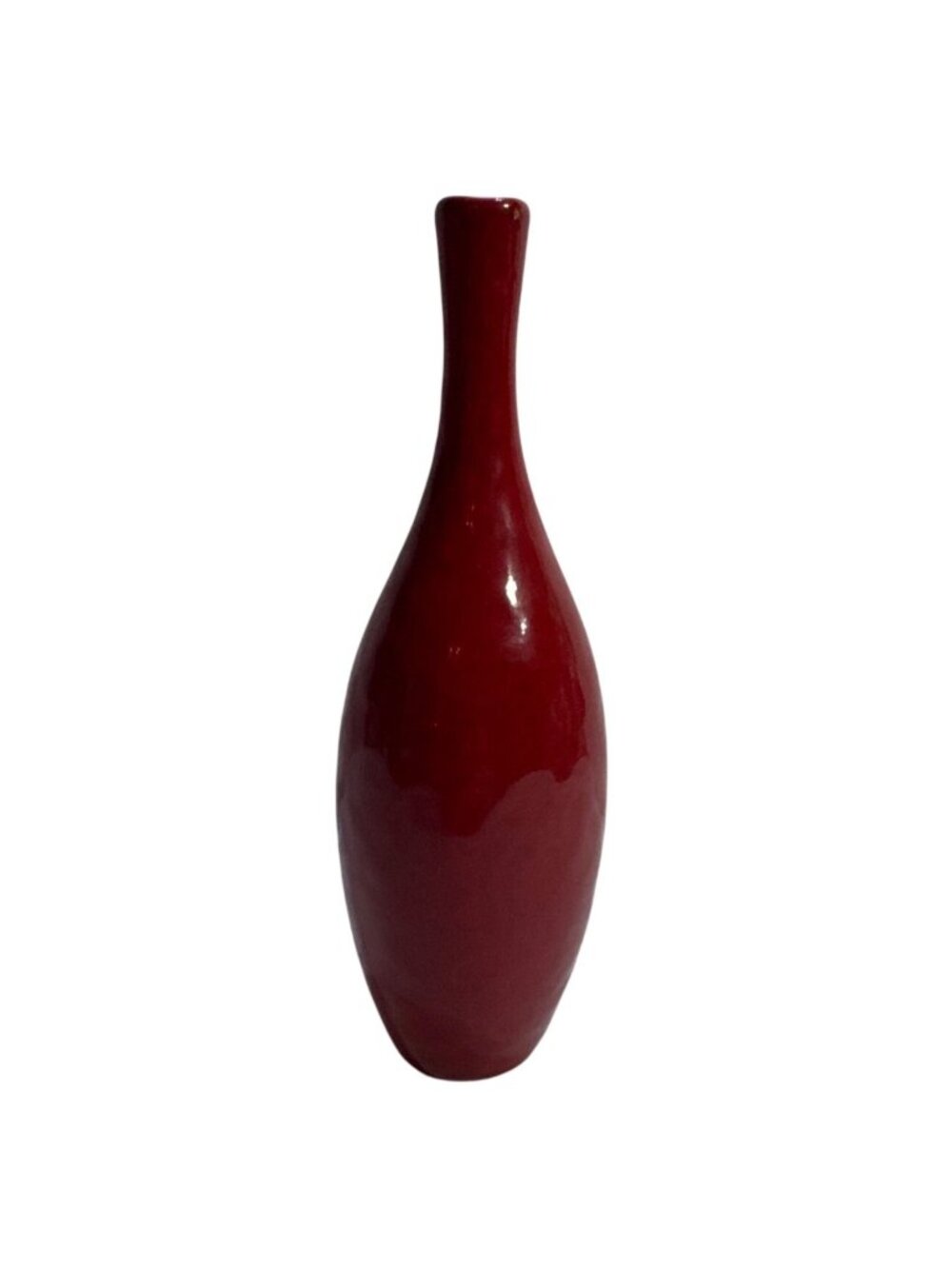 Global Views Red Ceramic Decorative Bud Vase Glossy Finish 7 Inches Tall Simple